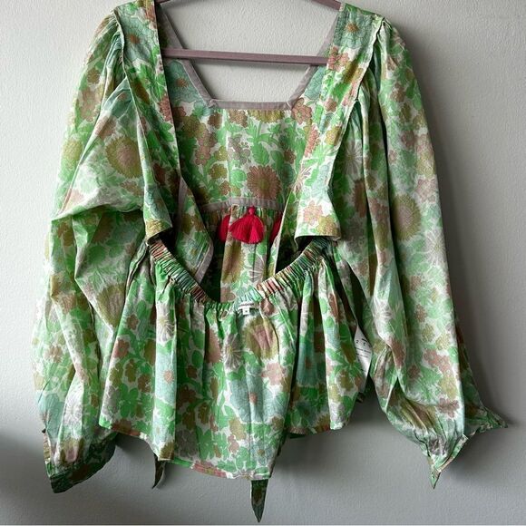 Manoush Boho Floral Green and Pink Women's Top - Picture 11 of 14